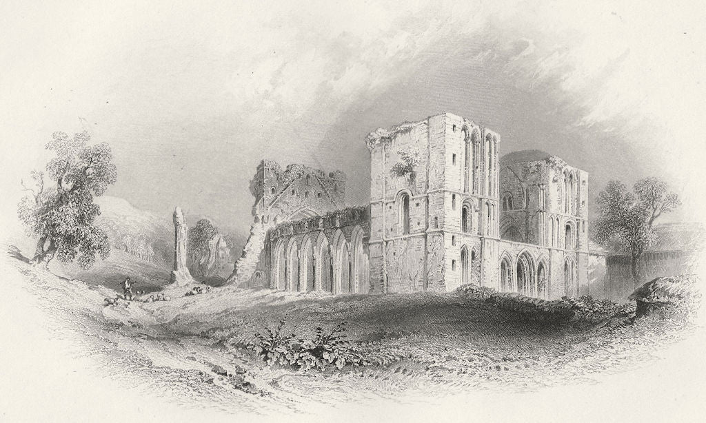 WALES. Llanthony Priory, View-Bartlett c1860 old antique vintage print picture